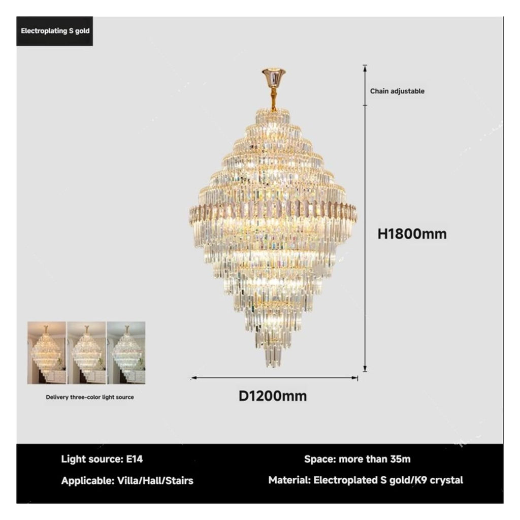 Villa Living Room Light Staircase Light Minimalist Duplex Building Mezzanine Mid Rise Light Luxury Crystal Pendant Light,Exquisite