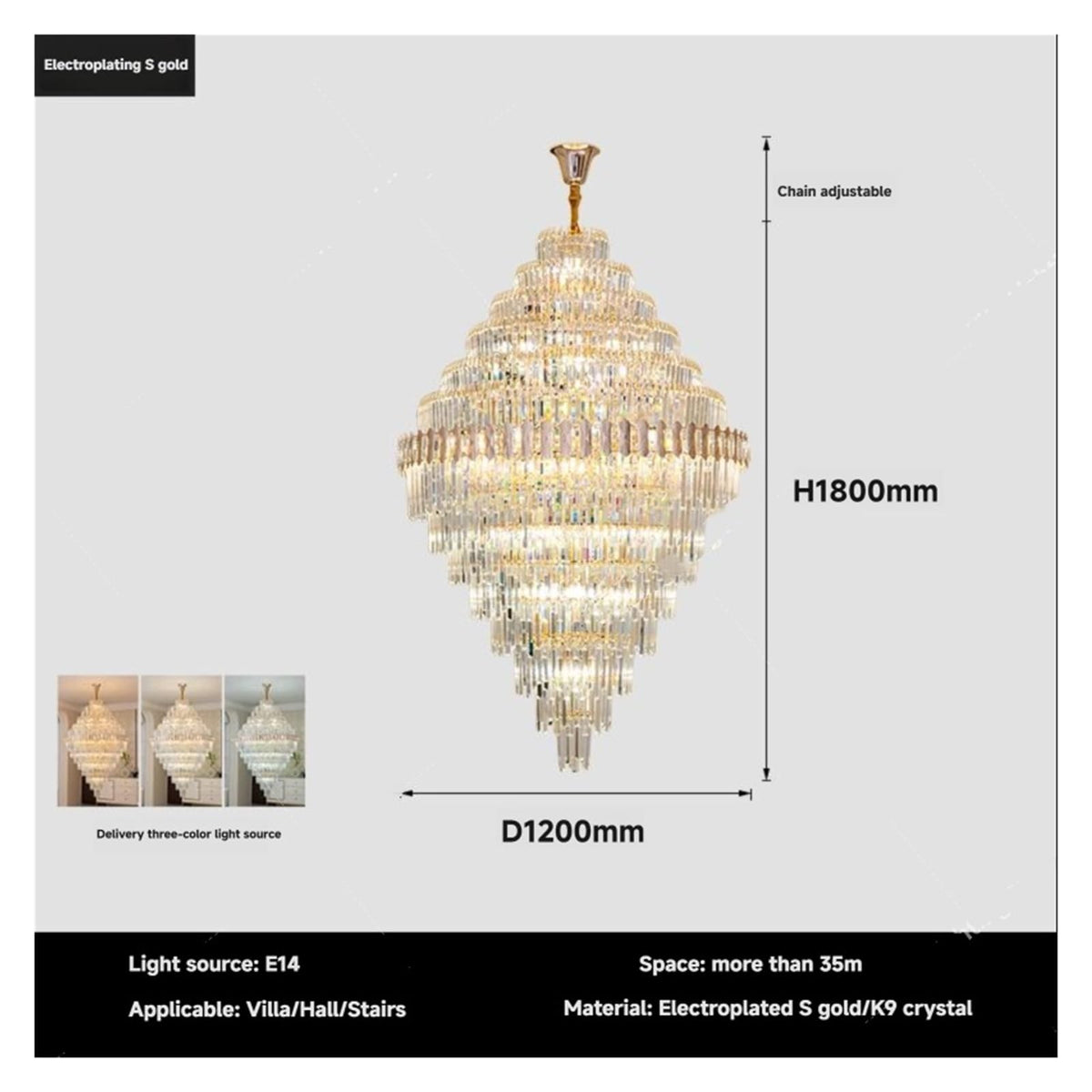Villa Living Room Light Staircase Light Minimalist Duplex Building Mezzanine Mid Rise Light Luxury Crystal Pendant Light,Exquisite