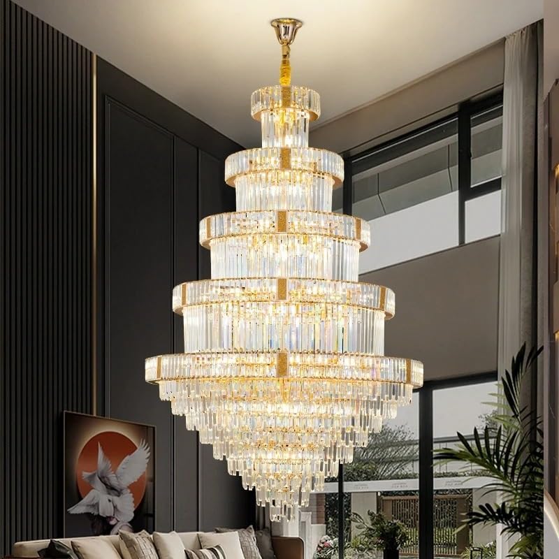 Chandelier Light, Compound Building Chandelier Loft High Ceiling Luxurious and High-end Crystal Lamp Villa Hall Living Room(D120CM H190CM,Neutral Light)