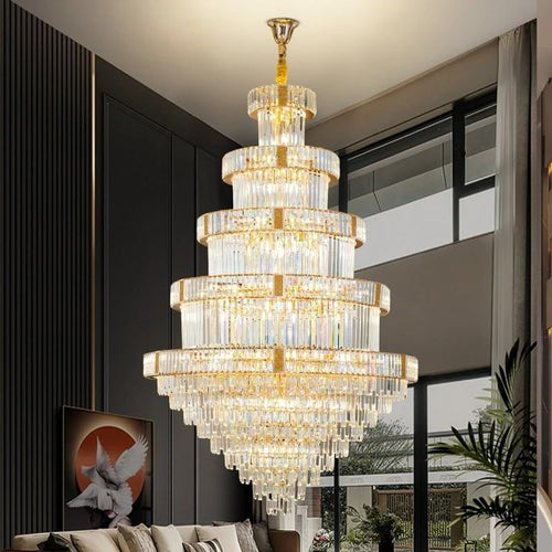 Chandelier Light, Compound Building Chandelier Loft High Ceiling Luxurious and High-end Crystal Lamp Villa Hall Living Room(D120CM H190CM,Neutral Light)
