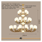 Natural Jade Center Column Glass Lampshade European Chandelier Available for High Ceiling Living Room Dining Room