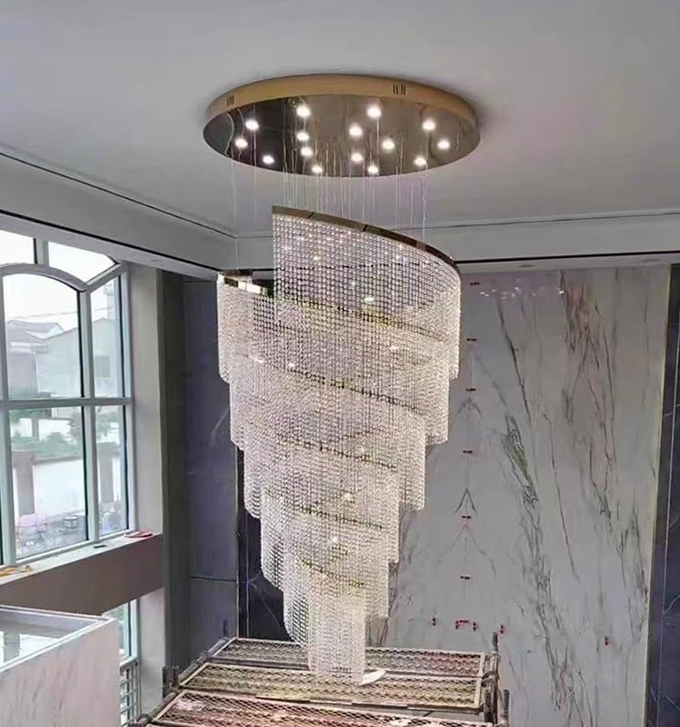 Chandelier Light, Large Spiral Design Crystal Chandelier for Staircase Hallway Lobby Modern Led Cristal Lamp Luxury Home Decor Light Fixture(Warm Light,Dia120xH350cm)