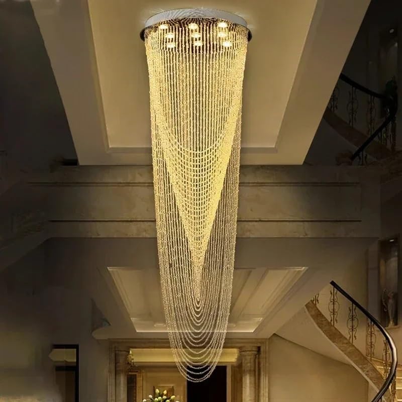 Chandelier, Duplex Staircase Chandelier for Living Room Crystal Tassel Light Modern Luxury Restaurant Long Hanging Lamp Home Lighting Lustre(D100cm H320cm,Warm White)