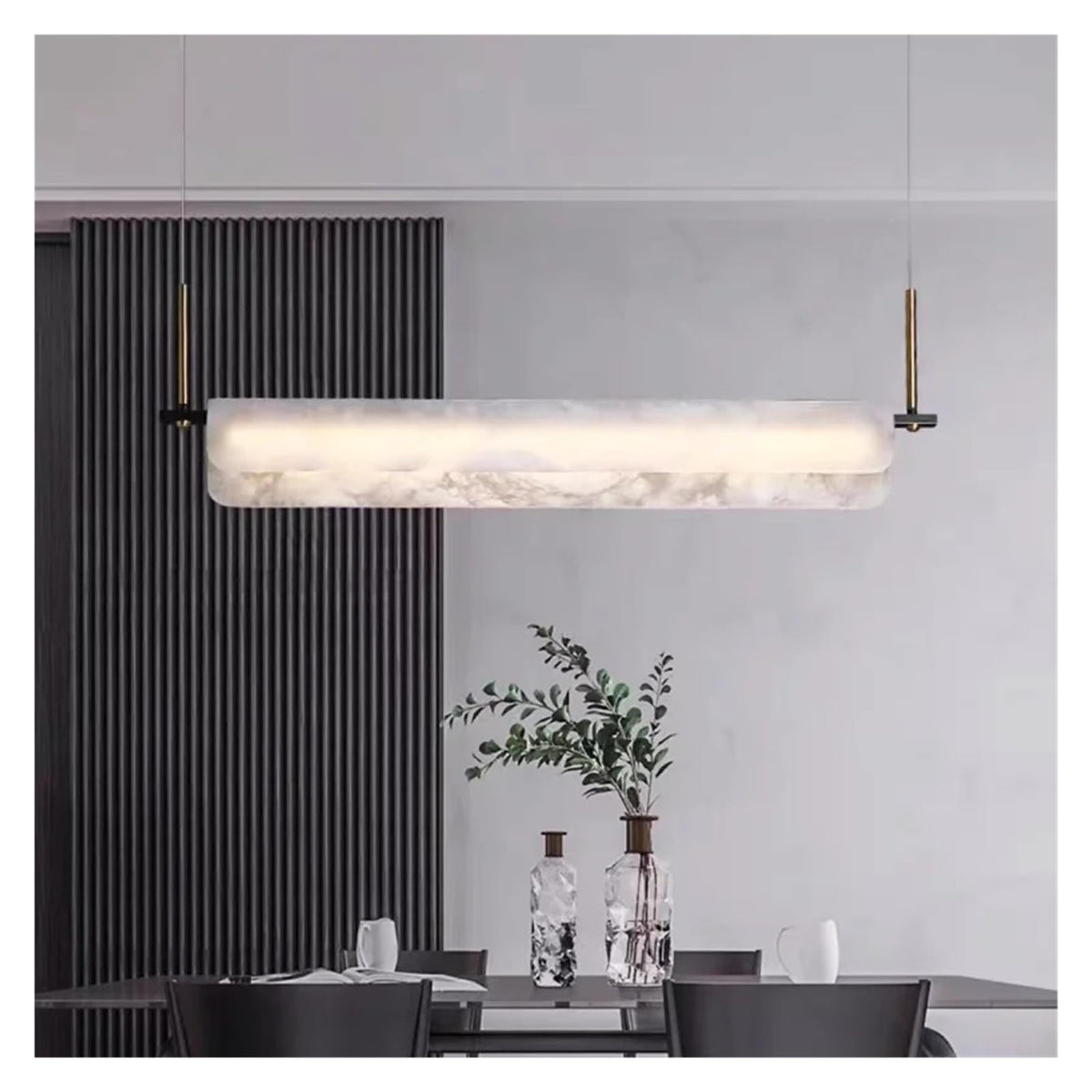 Nordic Minimalist Marble Full Copper Chandeliers with White Marble Lustre, Villa Lighting for Living Room, Home Decoration
