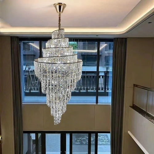 Chandelier Light, Duplex Crystal Chandelier Hall Spiral Staircase Post-Modern Living Room Hotel Lobby Light Luxury Lighting Lamps LED(Warm Light,D100XH230cm)