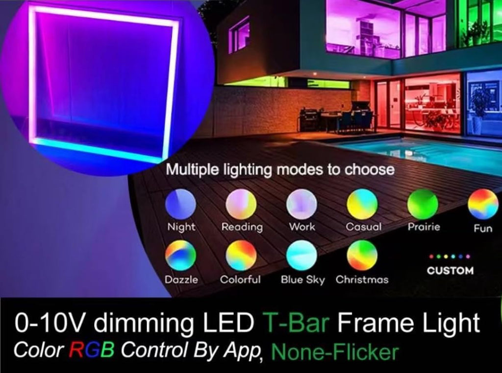 2x2 FT RGB Multicolor Edge-Lit Frame LED Panel Lights Remote & App Controlled 40W 4400lm Color Changing LED Panel Light Smart 2.4G+Bluetooth Drop Ceiling Light with (6 Pack)