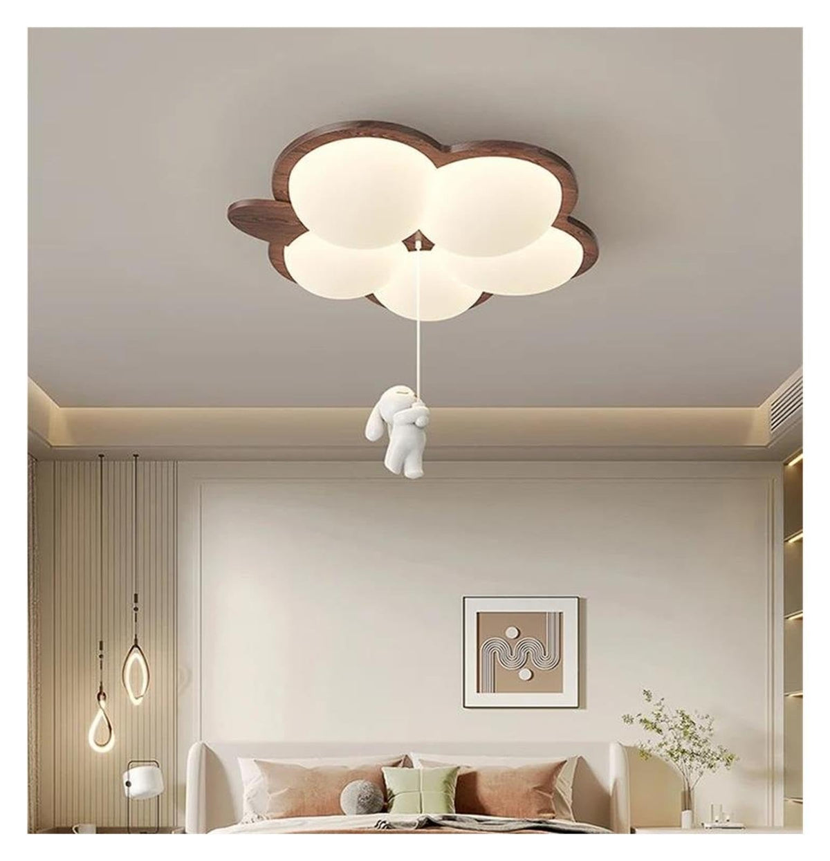 Wooden Color Cream Ceiling Lamp Bedroom LED Chandelier Lighting Stylish