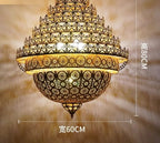 Pendant Lights, Classical Flame Pendant Light LED Zen Art Gold Lustre Hollow Carved Moroccan Lamp Hotel Buddha Hall Loft Restaurant(D80 H90CM)