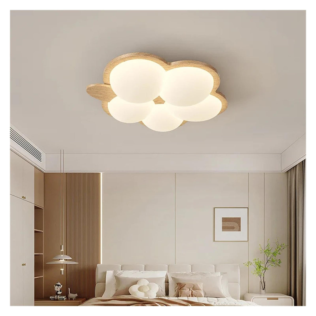 Wooden Color Cream Ceiling Lamp Bedroom LED Chandelier Lighting Stylish
