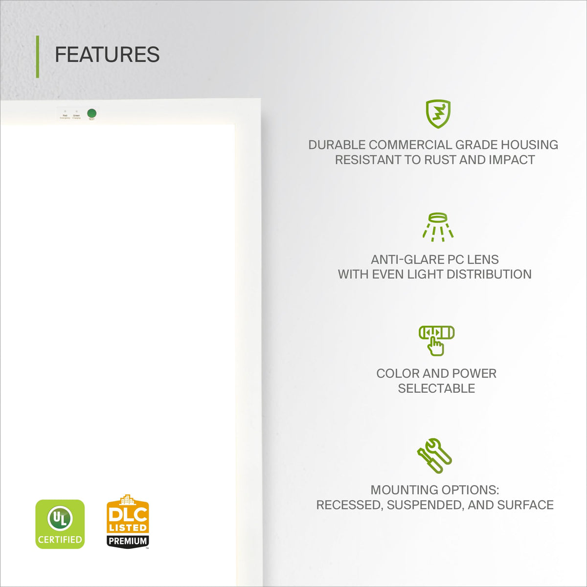 ASD 2x2 LED Flat Panel Light, Emergency Battery Backup UL DLC 2 Pack