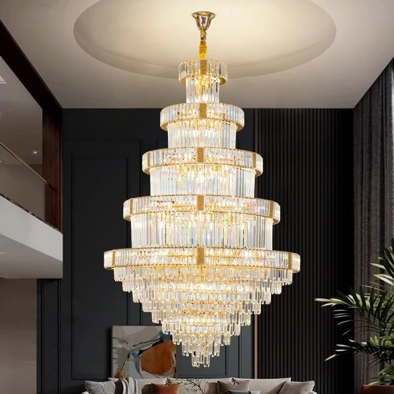 Chandelier Light, Compound Building Chandelier Loft High Ceiling Luxurious and High-end Crystal Lamp Villa Hall Living Room(D120CM H190CM,Neutral Light)