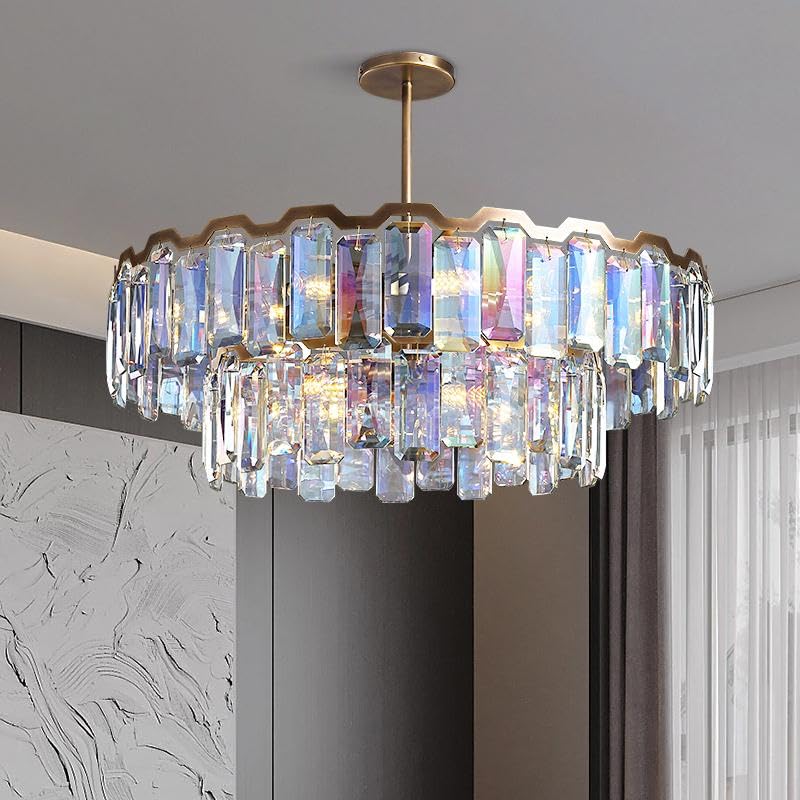 Modern Chandelier, Italian Luxury Colored Crystal LED Pendant Lamp Round Design Chandeliers for Living Dining Room Foyer Bedroom Art Lighting Decor(L150cm,White_Gold)