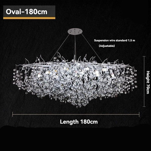 Chandelier, Silver Crystal Ceiling Chandeliers for Dining Living Room Table Bedroom Foyer Oval Large Branch Pendant Lamp(Long 180cm,Neutral Light)