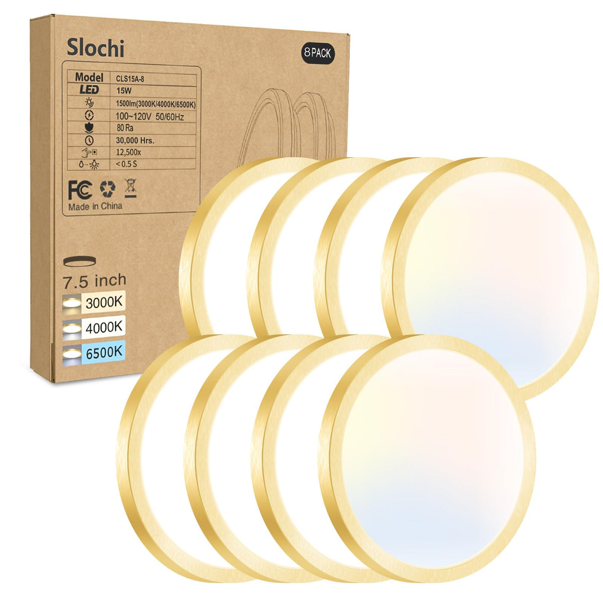 8PACK LED Flush Mount Ceiling Light Fixture, 3000K-4000K-6500K & 150W Equivalent Modern Kitchen Recessed Ceiling Lamp 24W 3200Lm 12Inch Closet Round Surface for Bathroom Laundry Bedroom Hallway