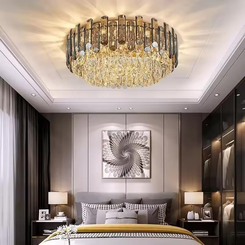 Pendant Lights, Nordic LED Crystal Ceiling Chandeliers Gold Luxury Lighting Dining Living Room Bedroom Island Light Indoor Hanging Lamp(60cm Ceiling)