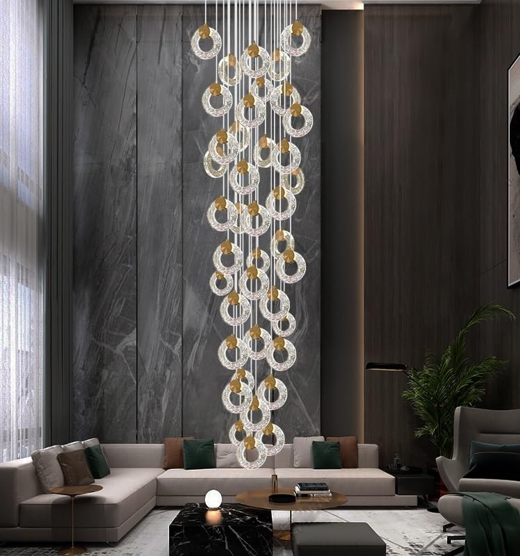 Pendant Lights, Luxury Round Loft Chandelier Design for Crystal Pendant Lamp for Living Room Indoor Lighting Fixtures Villa Staircase(28 Heads,Neutral Light)