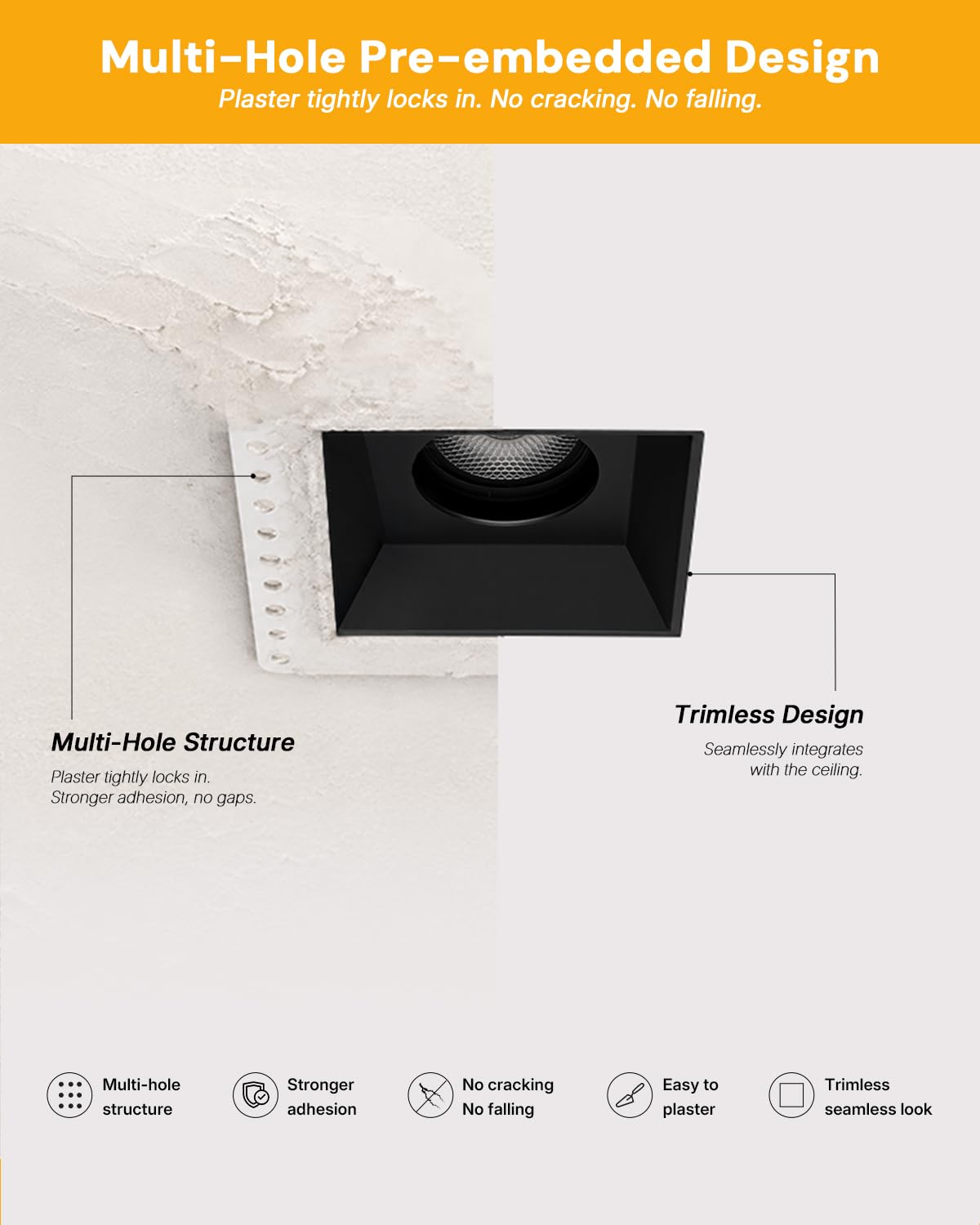 4-Pack Square Rimless LED Downlight Anti-glare Embedded Ceiling Lamps