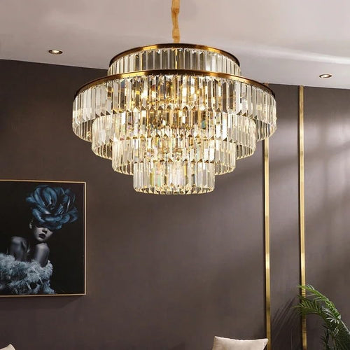 Chandelier Light, Modern Crystal Chandelier Simple Lustre Ceiling Lamp Living Room Villa Bedroom Kitchen Island Decoration Round(Dia120cm,3 Colors)