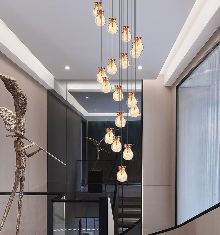 Modern Ceiling Chandeliers Lighting Suspension Design Led Light Fixture Fortune Bag Shaped Loft Chandelier for Indoor Stair(25 Heads,Warm Light)