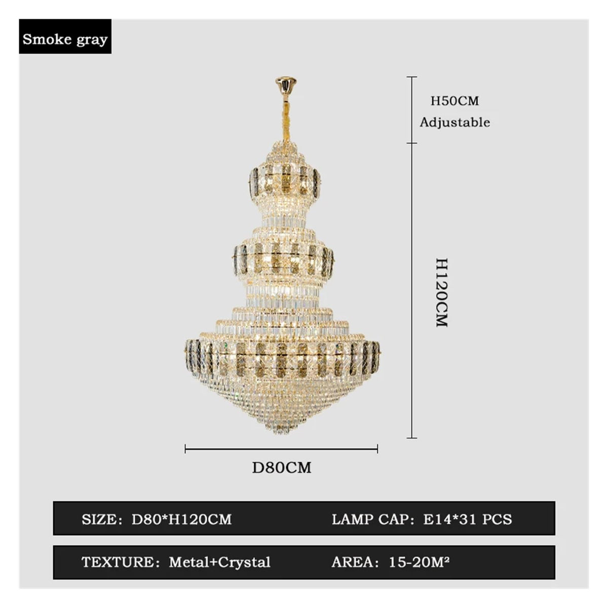 Modern Chandelier, Crystal Duplex Building Headlight Living Room Light Luxury European Villa Jump Floor Lift Empty Hotel Lobby(Amber-D100CM,Warm Light)
