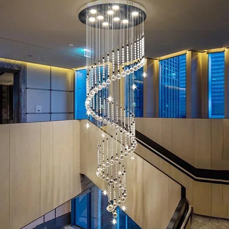 Ceiling Pendant Light, Crystal Ball Pendant Light Spiral Staircase Ceiling Chandeliers Modern Home LED Lighting Fixture Luxury Hanging Lamp(White Light,Dia80xH250cm)
