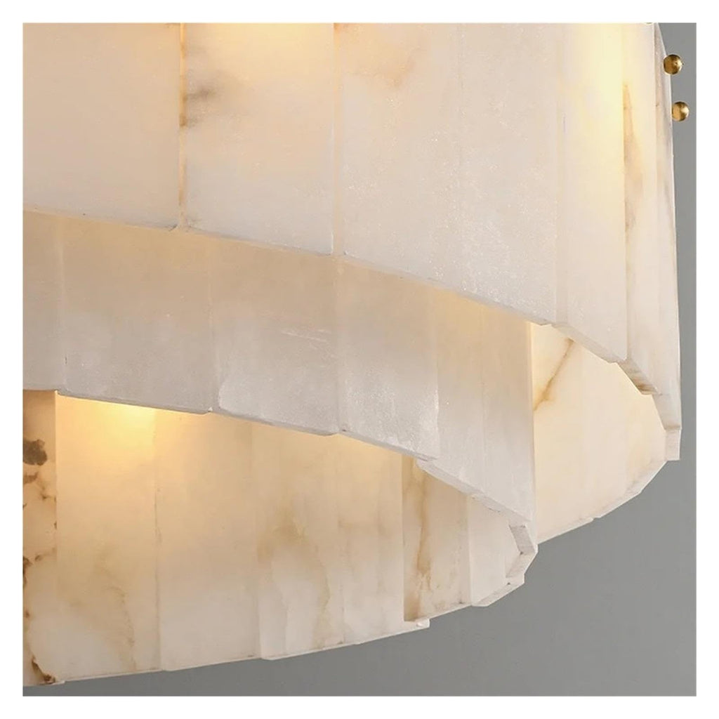 Round Drum Natural Alabaster Chandelier, Modern Marble Shade Pendant Light