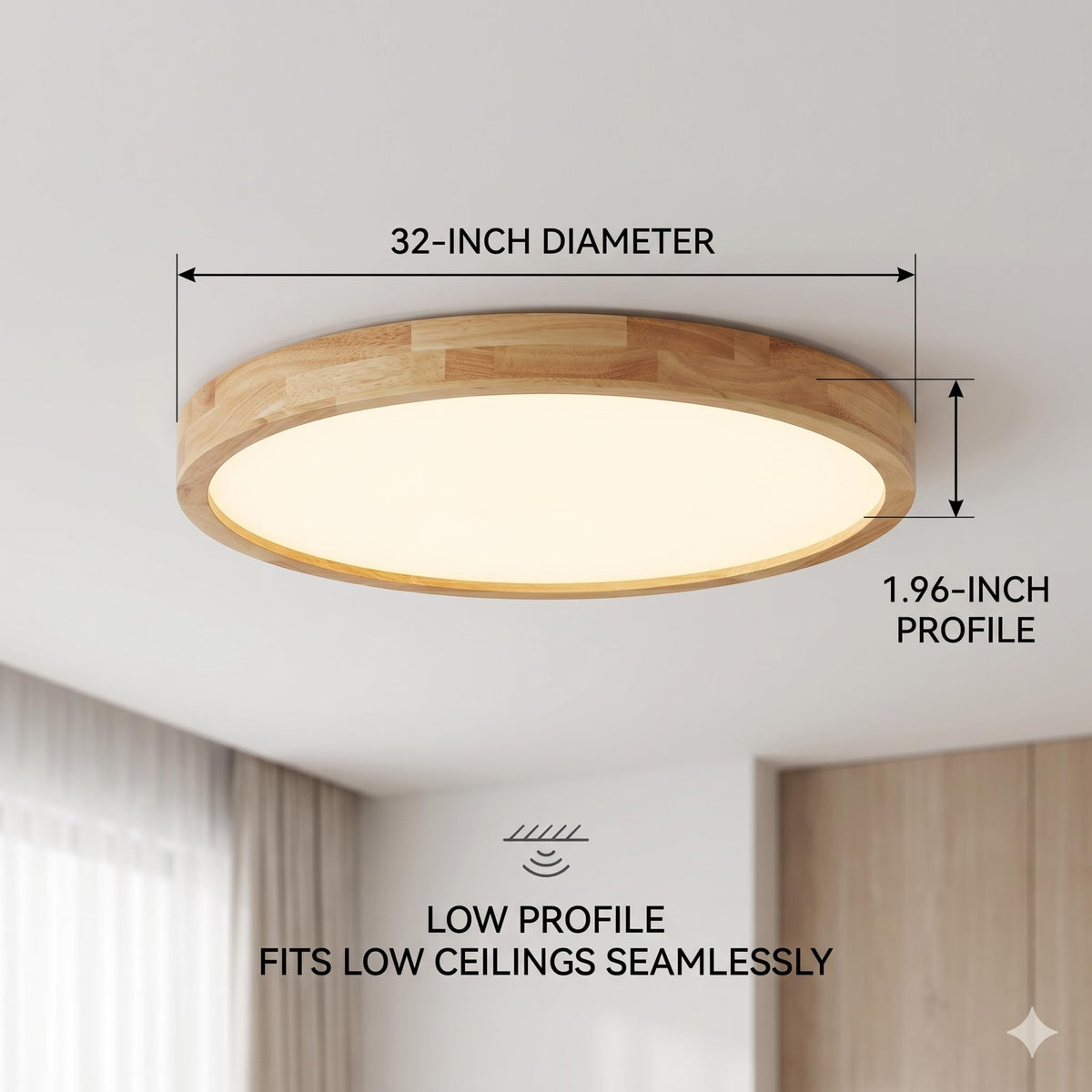 32 Inch Natural Wood Finish,Wood Flush Mount Ceiling Light