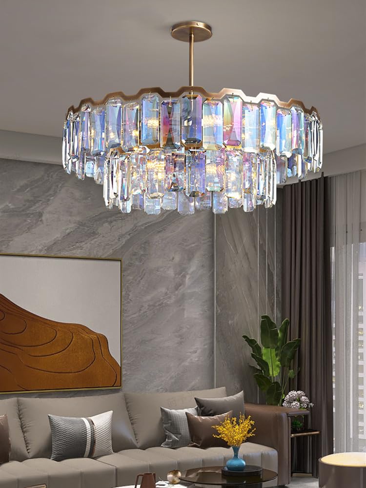 Modern Chandelier, Italian Luxury Colored Crystal LED Pendant Lamp Round Design Chandeliers for Living Dining Room Foyer Bedroom Art Lighting Decor(L150cm,White_Gold)