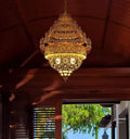 Pendant Lights, Classical Flame Pendant Light LED Zen Art Gold Lustre Hollow Carved Moroccan Lamp Hotel Buddha Hall Loft Restaurant(D80 H90CM)