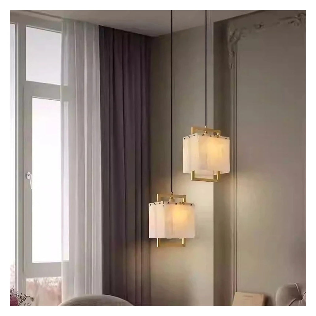 Marble Chandelier Round Rectangle Pendant(Neutral Light 10 Light)