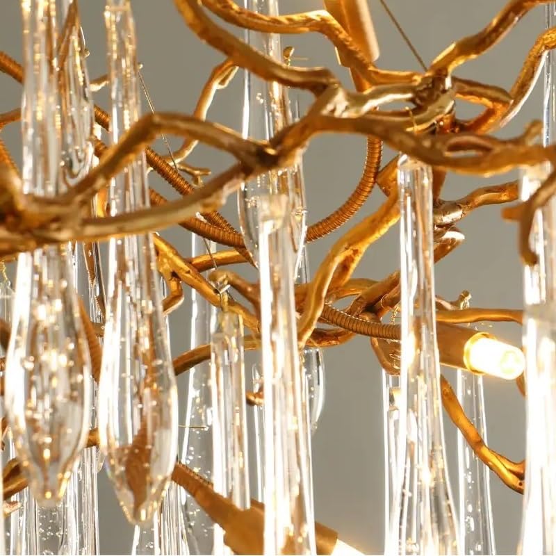 Ceiling Pendant Light, Modern Serip Crystal Tree Branch Chandelier for Living Room Dining Luxury Round Hanging Waterfall Pendant Vila(Round 80cm,Changeable)