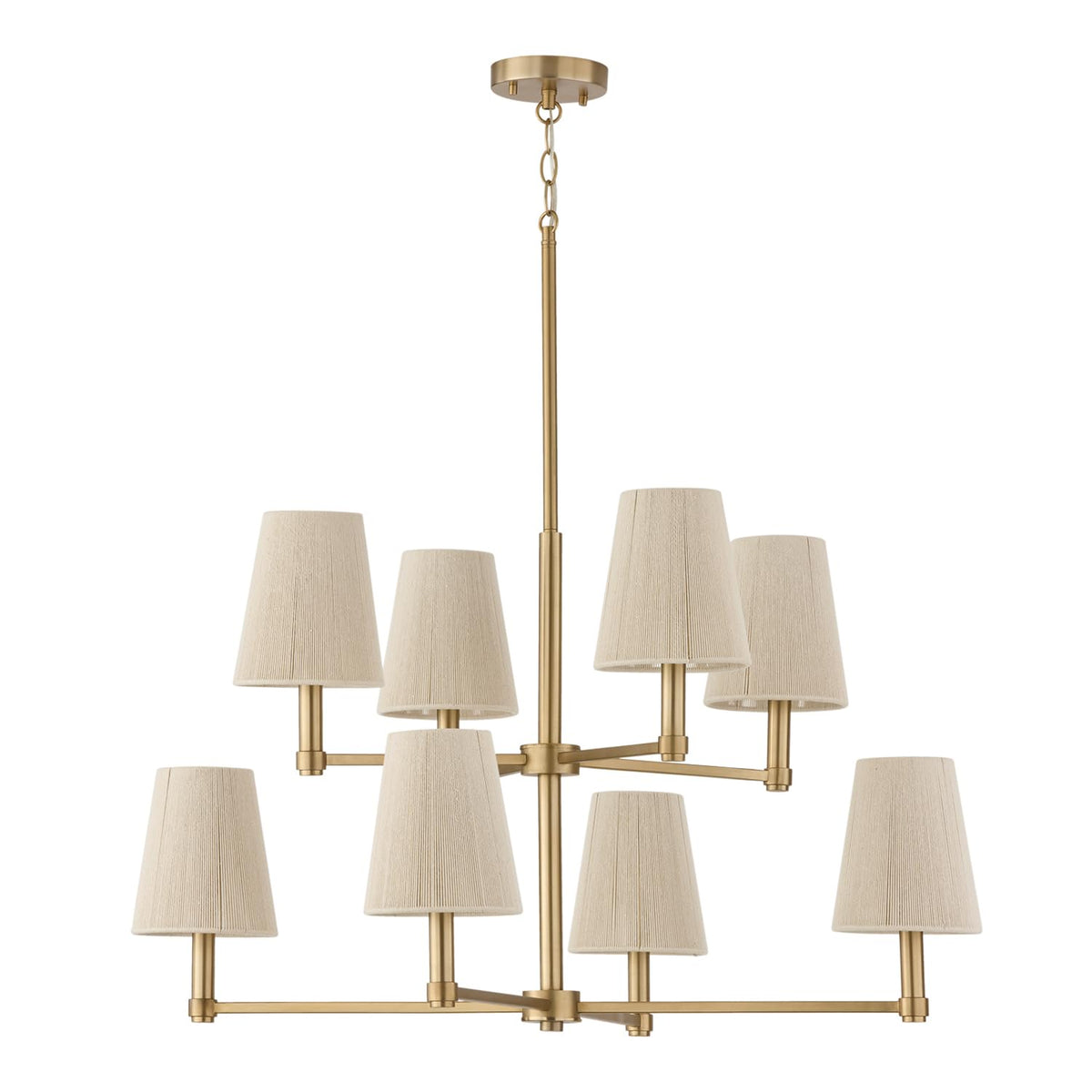 Capital Lighting 454561MA Mira Bleached Natural Rope Shades Chandelier, 6-Light 360 Total Watts, 13" H x 30" W, Matte Brass