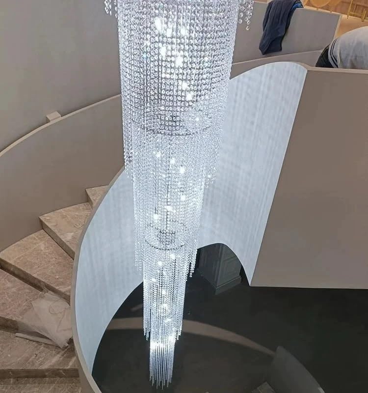 Ceiling Pendant Light, Indoor Hanging Pendant Lighting High Villa Ceiling Staircase Crystal Chandelier Living Room Tv Cabinet Hang Lamp Led(D32cm H300cm,White Light)
