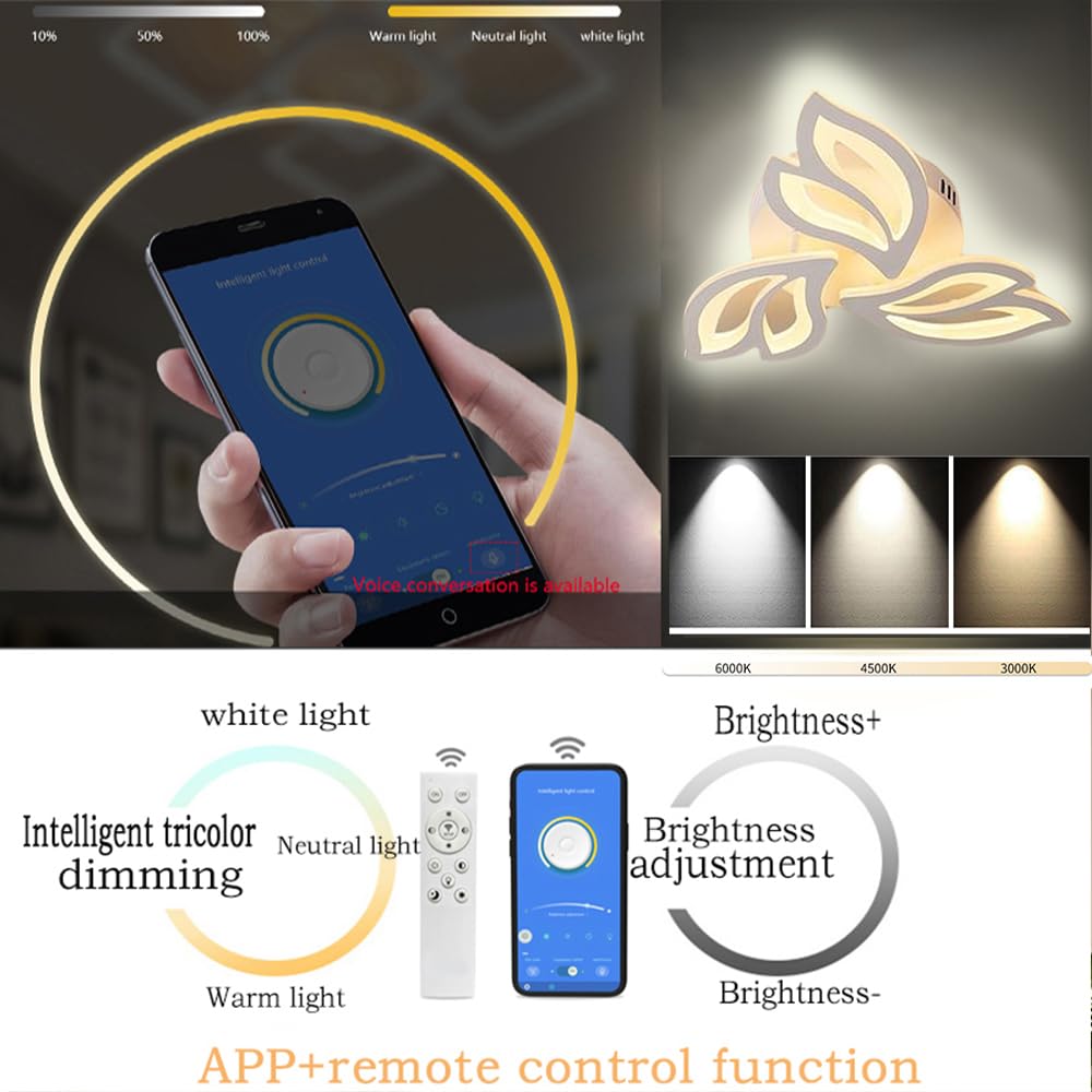 15‑Light Dimmable White Flower‑Shaped Acrylic LED Ceiling Lamp with Remote(