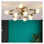 Vintage Flush Mount Ceiling Light Glass Shade Chandelier Antique Iron Metal Fixture,Practical
