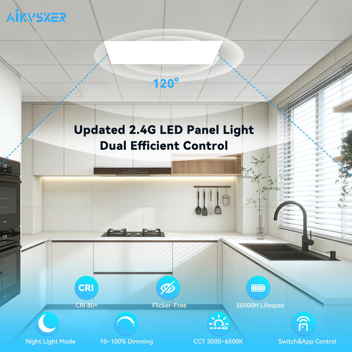 AIKVSXER 2x4 LED Flat Panel Light with App & Wireless Switch Control 6Pack