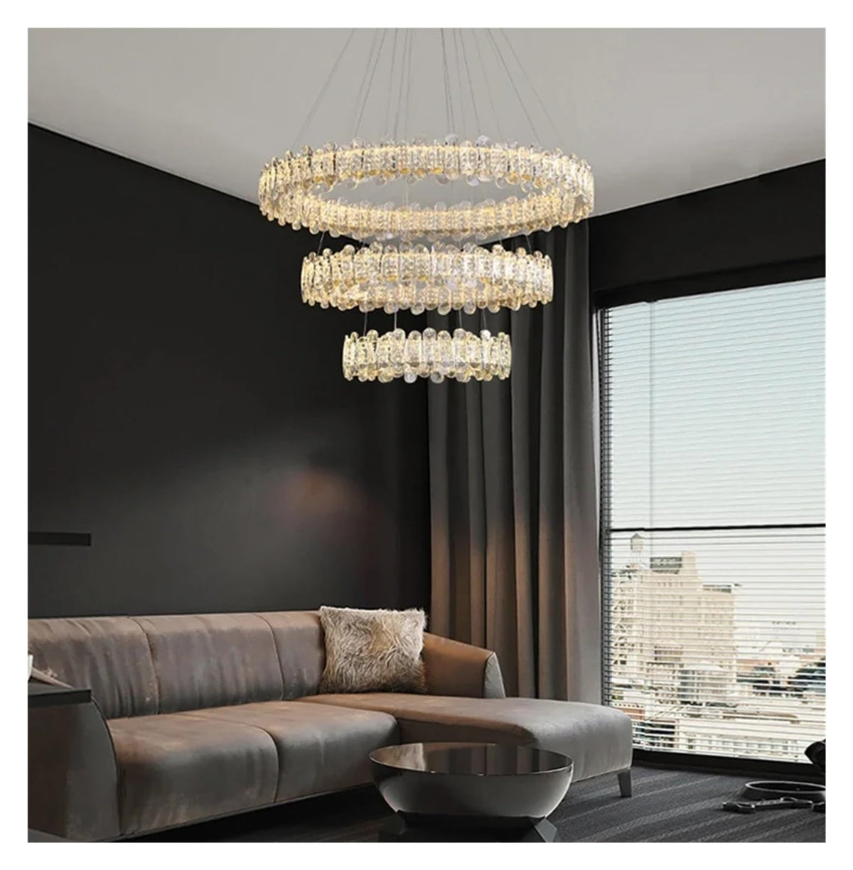 Modern Crystal Chandelier Rings Dimmable LED Ceiling Chandelier Lights for Living Room Home Decor Lustres Fixture Versatile Use