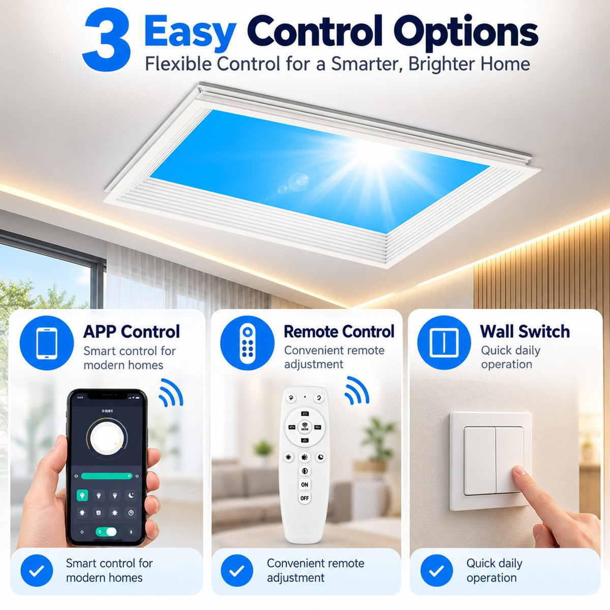 Artificial Skylight Ceiling Light, App and Remote Control 60*120cm