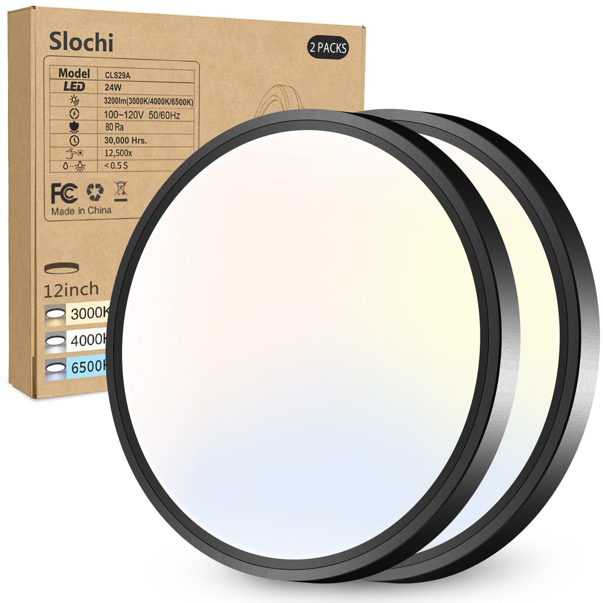 8PACK LED Flush Mount Ceiling Light Fixture, 3000K-4000K-6500K & 150W Equivalent Modern Kitchen Recessed Ceiling Lamp 24W 3200Lm 12Inch Closet Round Surface for Bathroom Laundry Bedroom Hallway