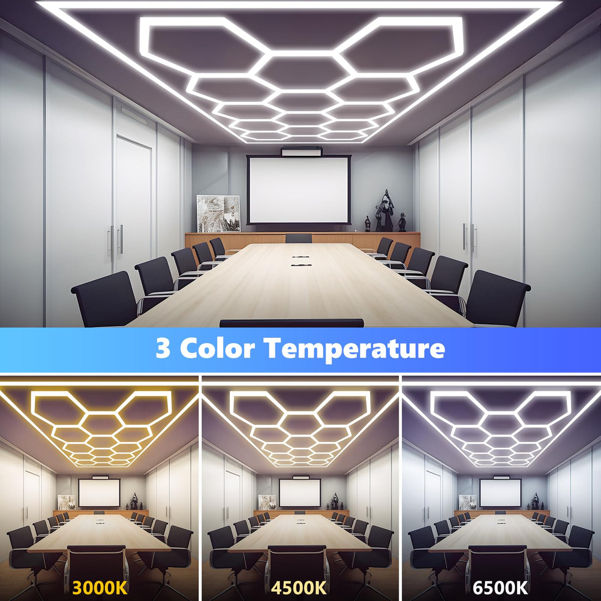 ALLYES Hexagon Garage Lights,Ceiling Lights Super Bright Lighting,with Smart Switch,3000K/4500K/6500K,Car Detailing Ceiling Light for Workshop Warehouse Basement Gym Auto Detailing Auto Detailing