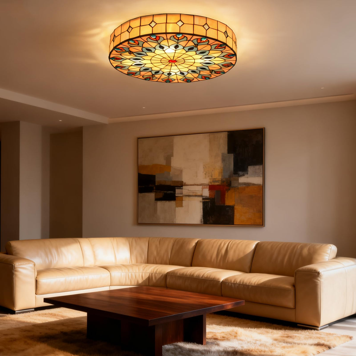 19.7" Flush Mount Stained Ceiling Light Retro Light Fixture