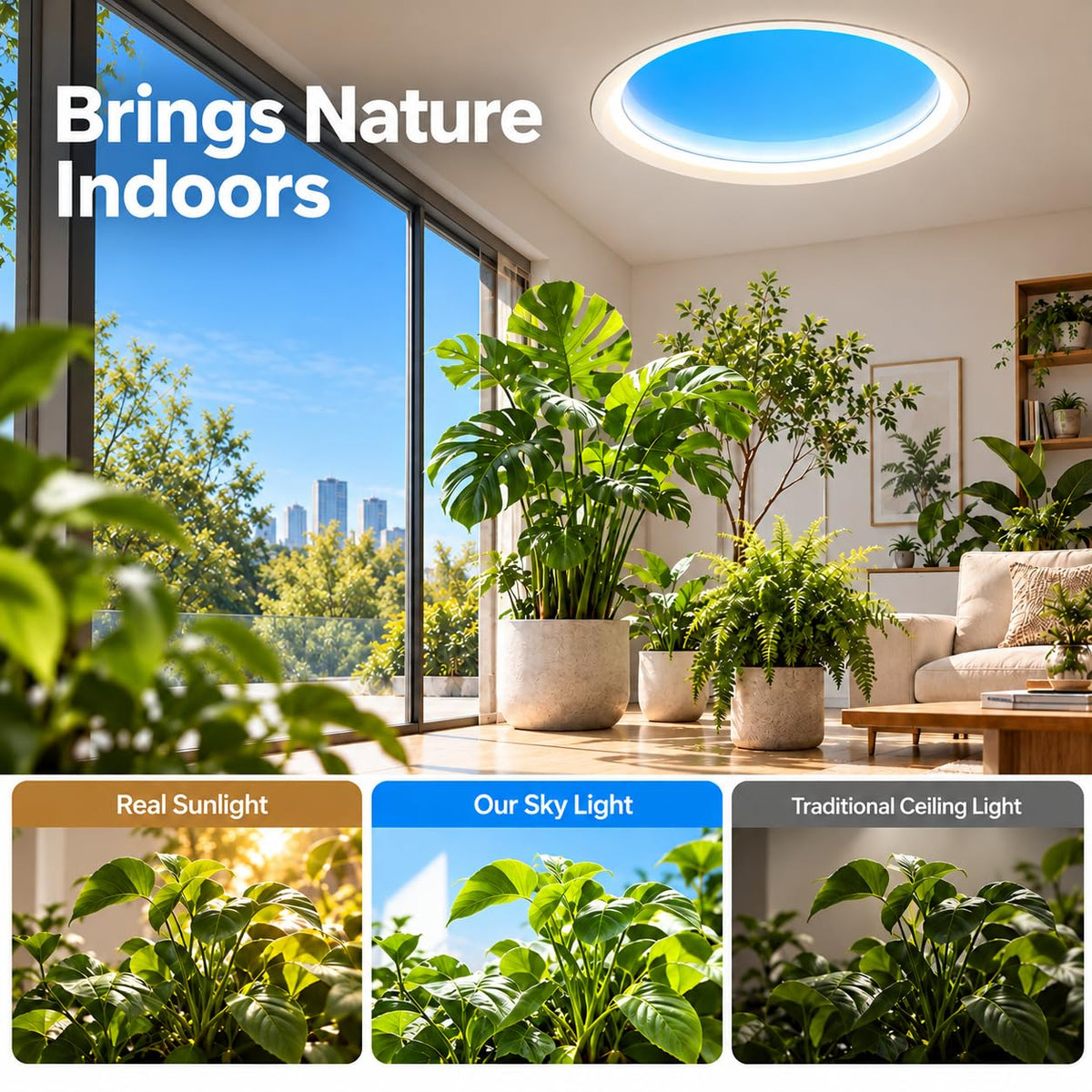 Ultra Thin Skylight Panel Light, Round Dia 21Inch Smart Blue Sky Light