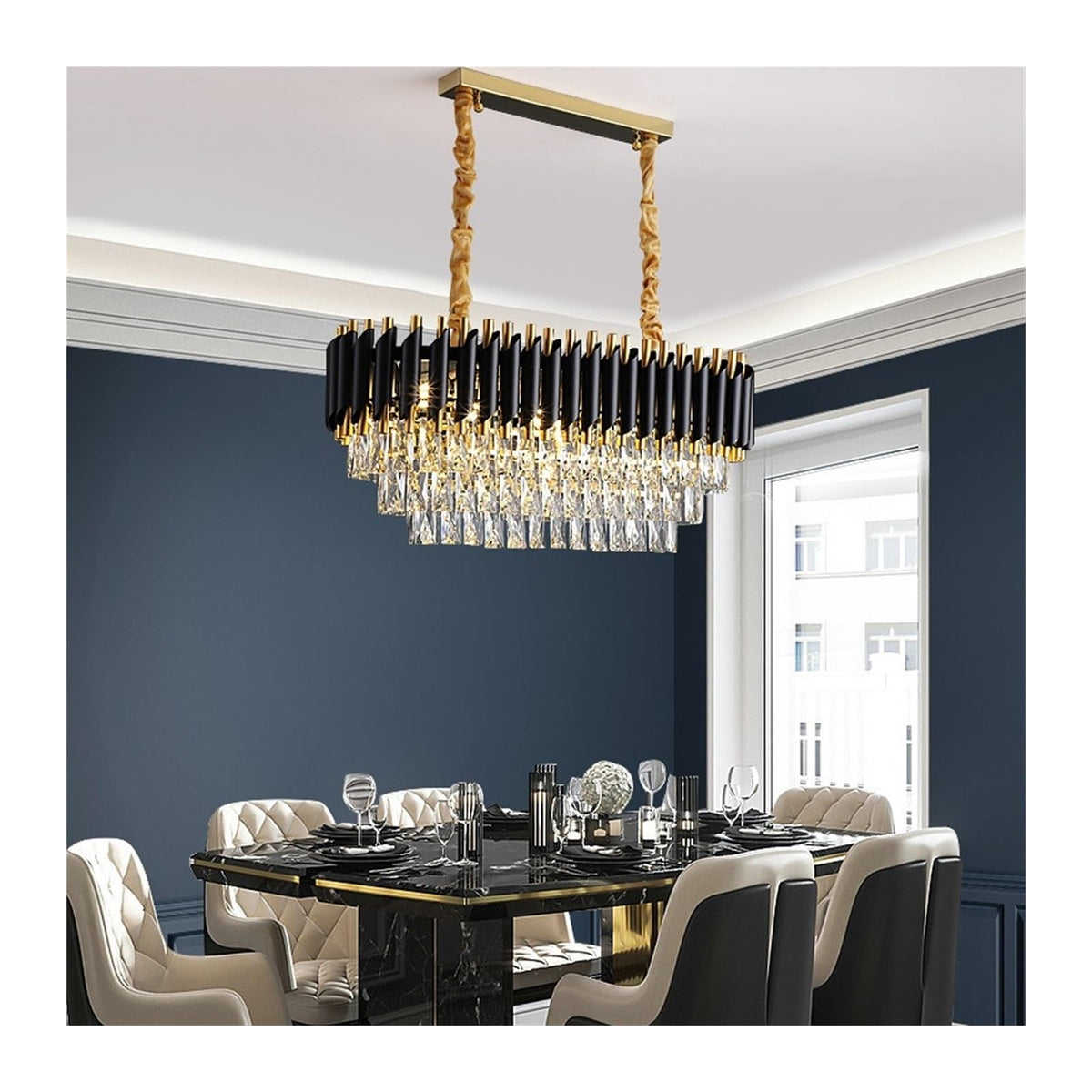Black Gold Metal Led Chandeliers for Living Room Dining Modern Lustre K9 Crystal Hanging Lamp Indoor Lighting Fixture
