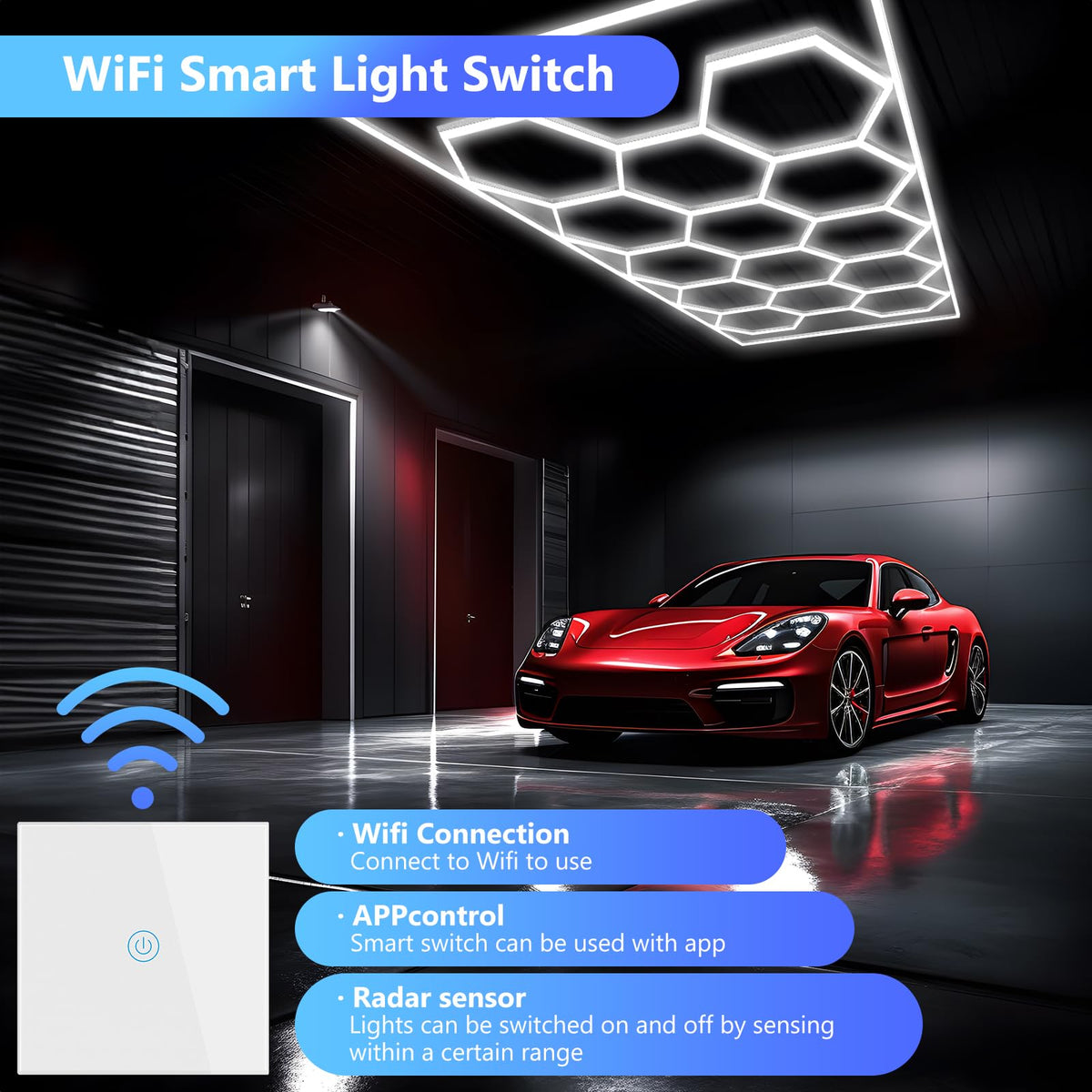 ALLYES Hexagon Garage Lights,Ceiling Lights Super Bright Lighting,with Smart Switch,3000K/4500K/6500K,Car Detailing Ceiling Light for Workshop Warehouse Basement Gym Auto Detailing Auto Detailing