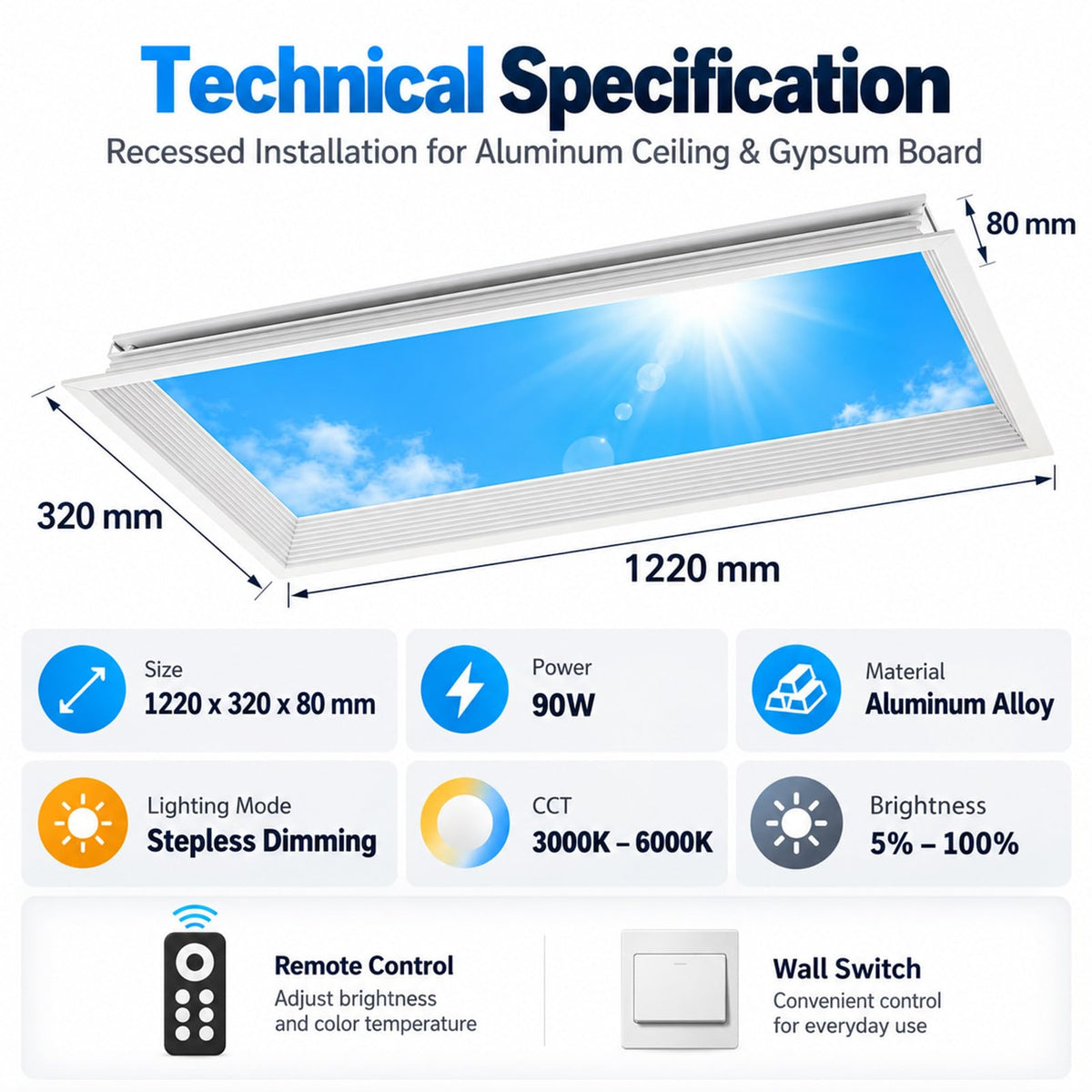 Artificial Skylight Ceiling Lamp, False Window Light Panel 30*120cm