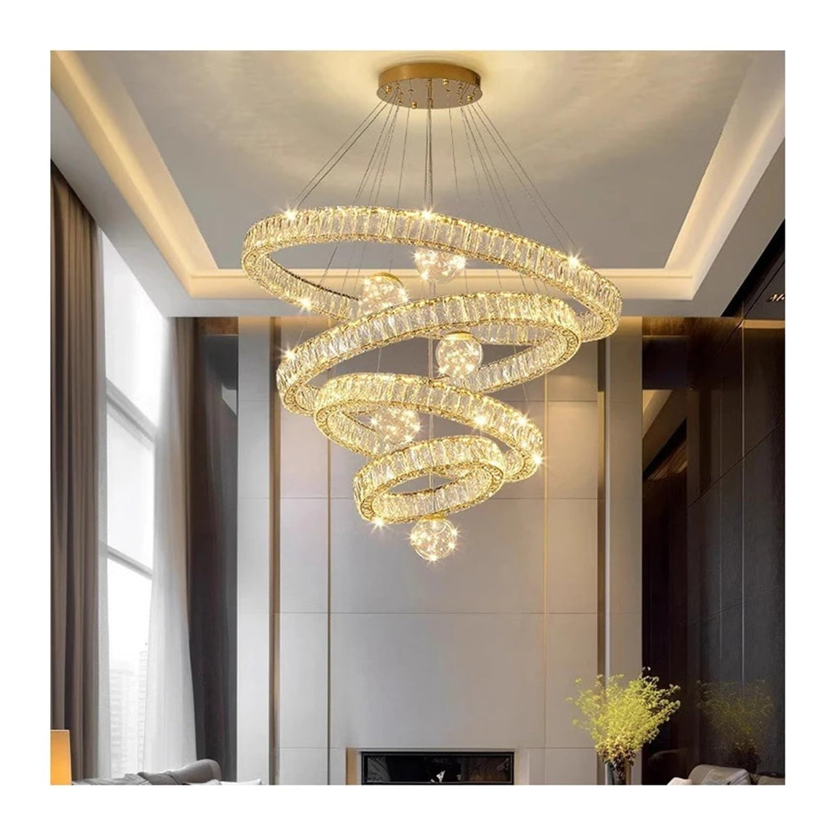 Modern Intertwined Double Ring Crystal LED Pendant Light Gold Frame Irregular Loop Hanging Chandelier,Warmth