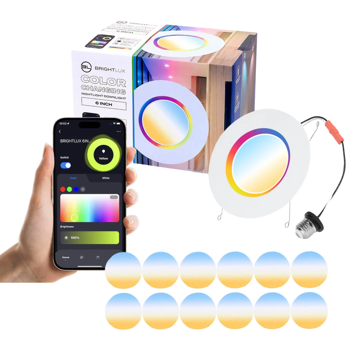 Works with Alexa and Google Home, 6 in. Smart Color Changing Nightlight Downlight 6 Pack, 12W LED Recessed Ceiling Light, App Control, 1000 Lumens, Damp Rated, BL-SNDL-CC-6IN-6PK (12 Pack)