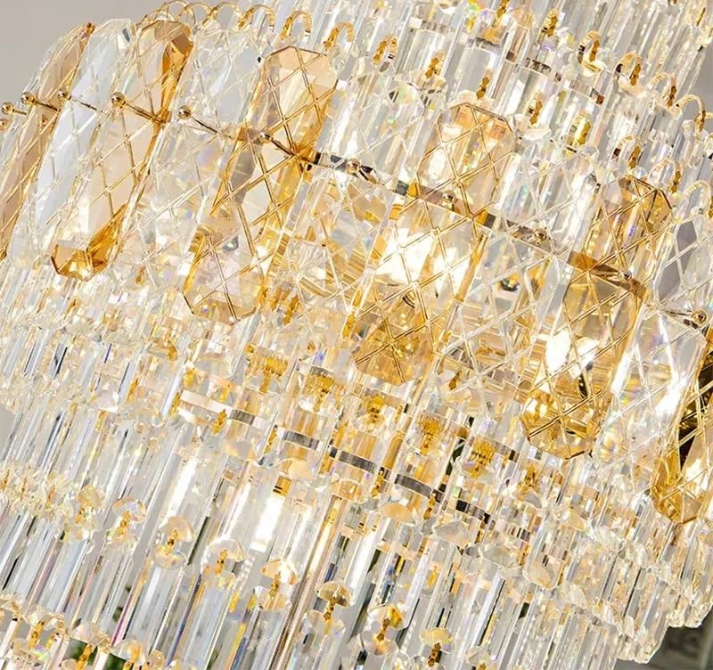 Modern Chandelier, Crystal Duplex Building Headlight Living Room Light Luxury European Villa Jump Floor Lift Empty Hotel Lobby(Amber-D100CM,Warm Light)