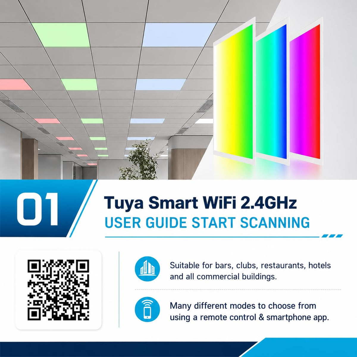 36 Pack 2x2 FT LED RGBW 5000K Multicolor Flat Panel, Light Remote & App Controlled 40W 4400lm Color Changing LED Panel Light Smart Wi-Fi Drop Ceiling Light