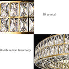 Modern Round Light Luxury Living Room Chandelier 3 Color Mode K9 Crystal Shade Smart Hanging Lamp Gold Semi Flush Mount Ceiling Light Fixture for Villa Restaurant Corridor Hotel